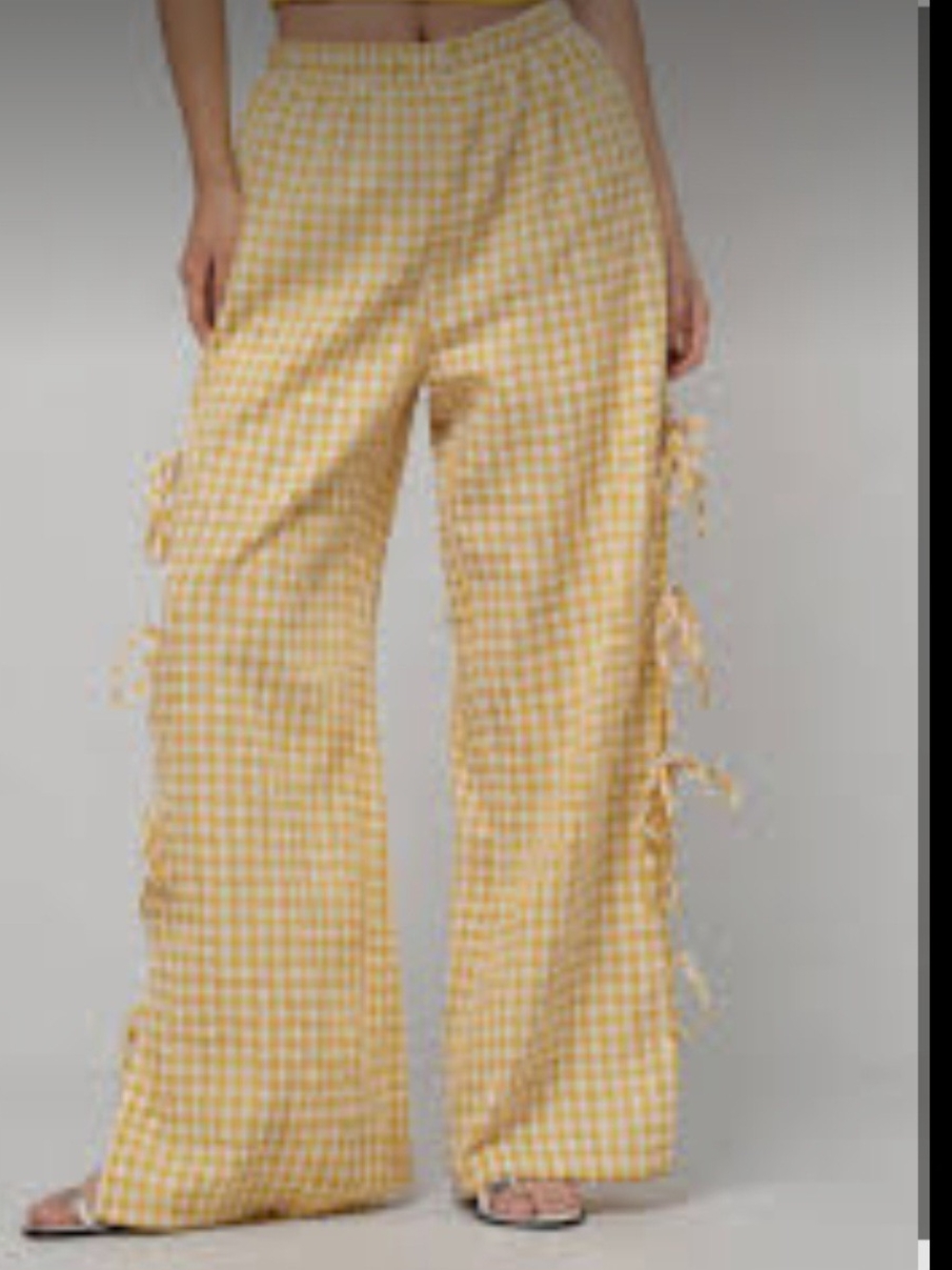 Yellow Gingham Tie-Side Wide Leg